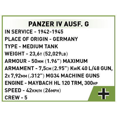 Конструктор COBI Друга Світова Війна Танк Panzer IV, 390 деталей