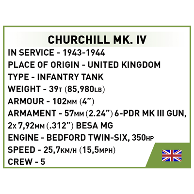 Конструктор COBI Друга Світова Війна Танк Mk IV Черчилль (A22), 315 деталей