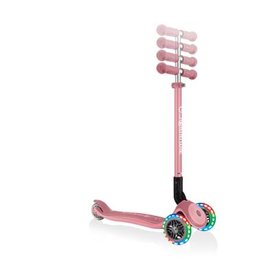 Самокат GLOBBER серії PRIMO FOLDABLE PLUS LIGHTS, пастельно-рожевий, колеса з підсвіткою, 50кг, 3+