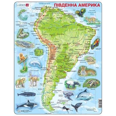 Пазл рамка-вкладиш LARSEN Мапа Південної Америки - тваринний світ