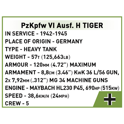 Конструктор COBI Друга Світова Війна Танк Тигр 131, 340 деталей