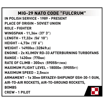 Конструктор COBI Літак МіГ-29 Fulcrum, 600 деталей