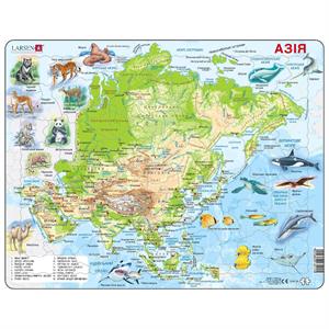 Пазл рамка-вкладыш LARSEN Карта Азии с животными (на украинском языке), серия МАКСИ